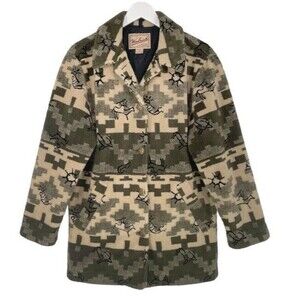 WOOLRICH Vintage Coat MEDIUM Navajo Southwest Deep Pile Fleece Chunky Lined Cozy